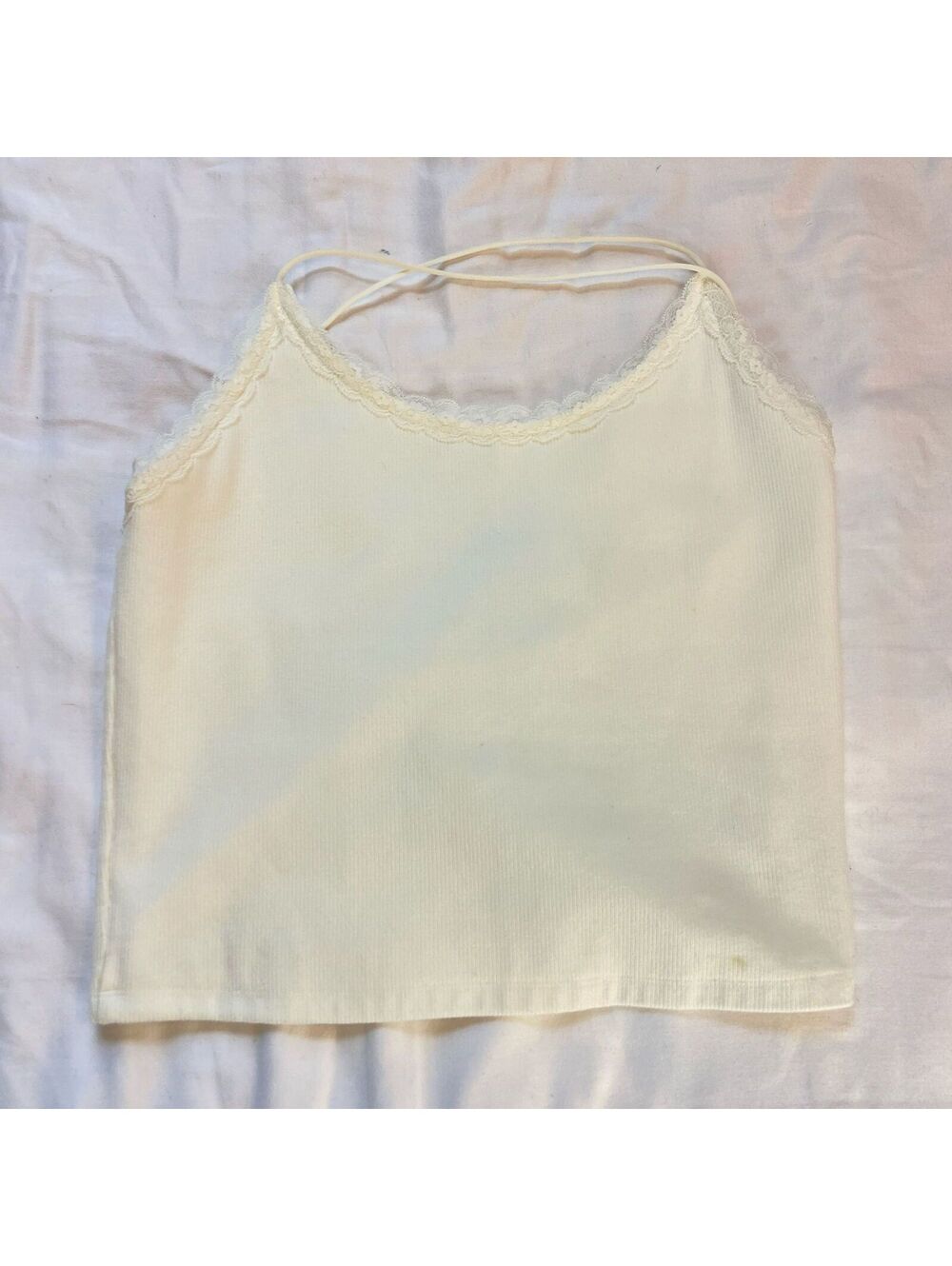 American Eagle Tank White Lace Boho Cottage Ribbed Top Balletcore Feminine
